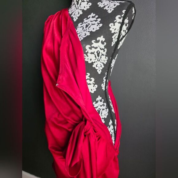 Aidan Mattox Drape Bow Side One Shoulder Mini Dress Red Sz 8 Polyester - Picture 6 of 9